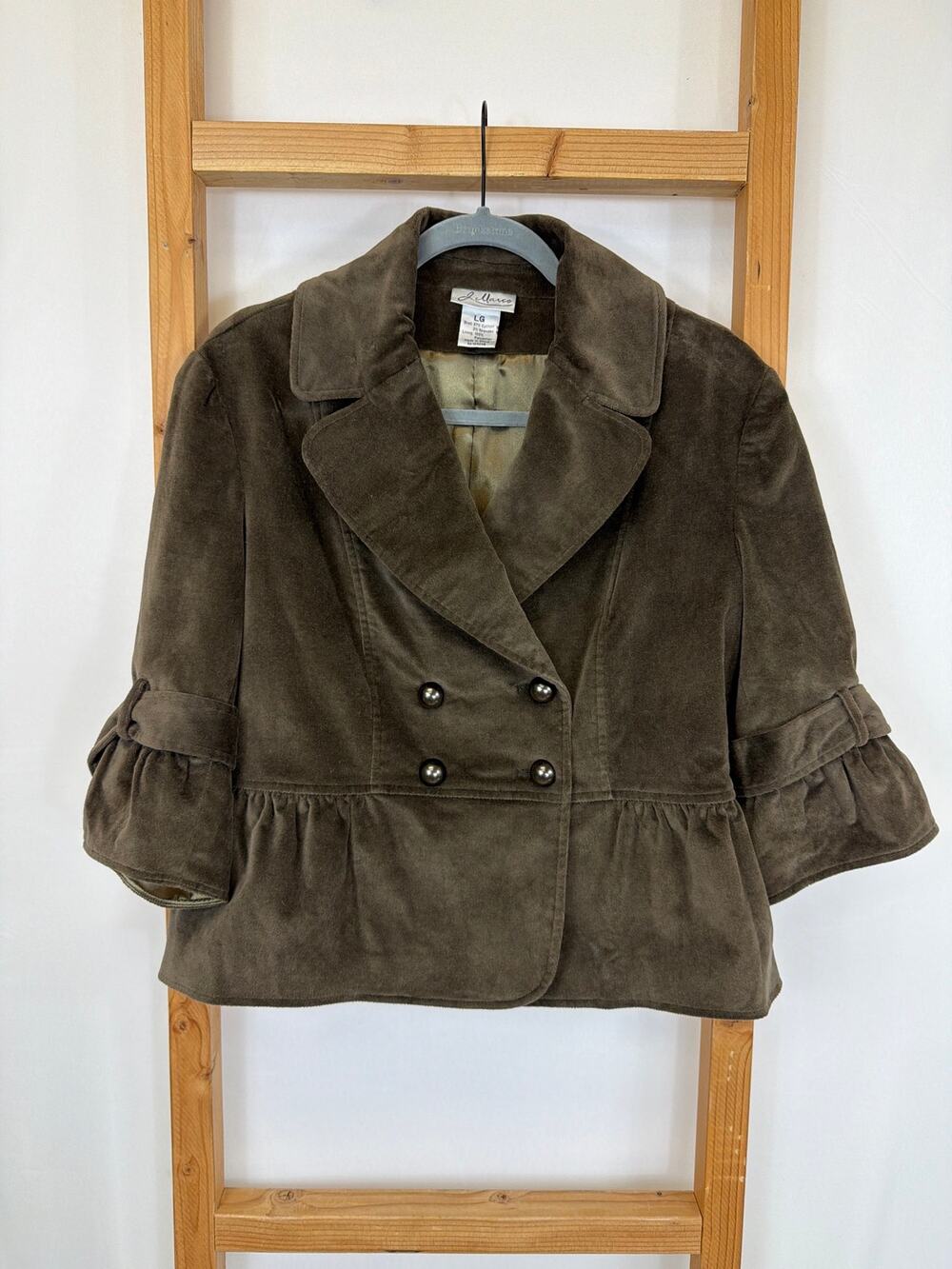 J. Marco Brown Metallic Button Cropped Velvet Jacket Size Large